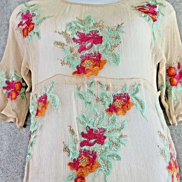 Soft Surroundings XS Mariella Silk Sheer Overlay Embroidery Floral Top Cottage - Picture 12 of 13